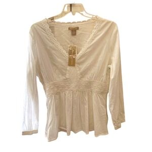 Y2K BOHO Fairy  Whimsy  Cottage White Cotton Blouse Lace Accents Size XL NWT